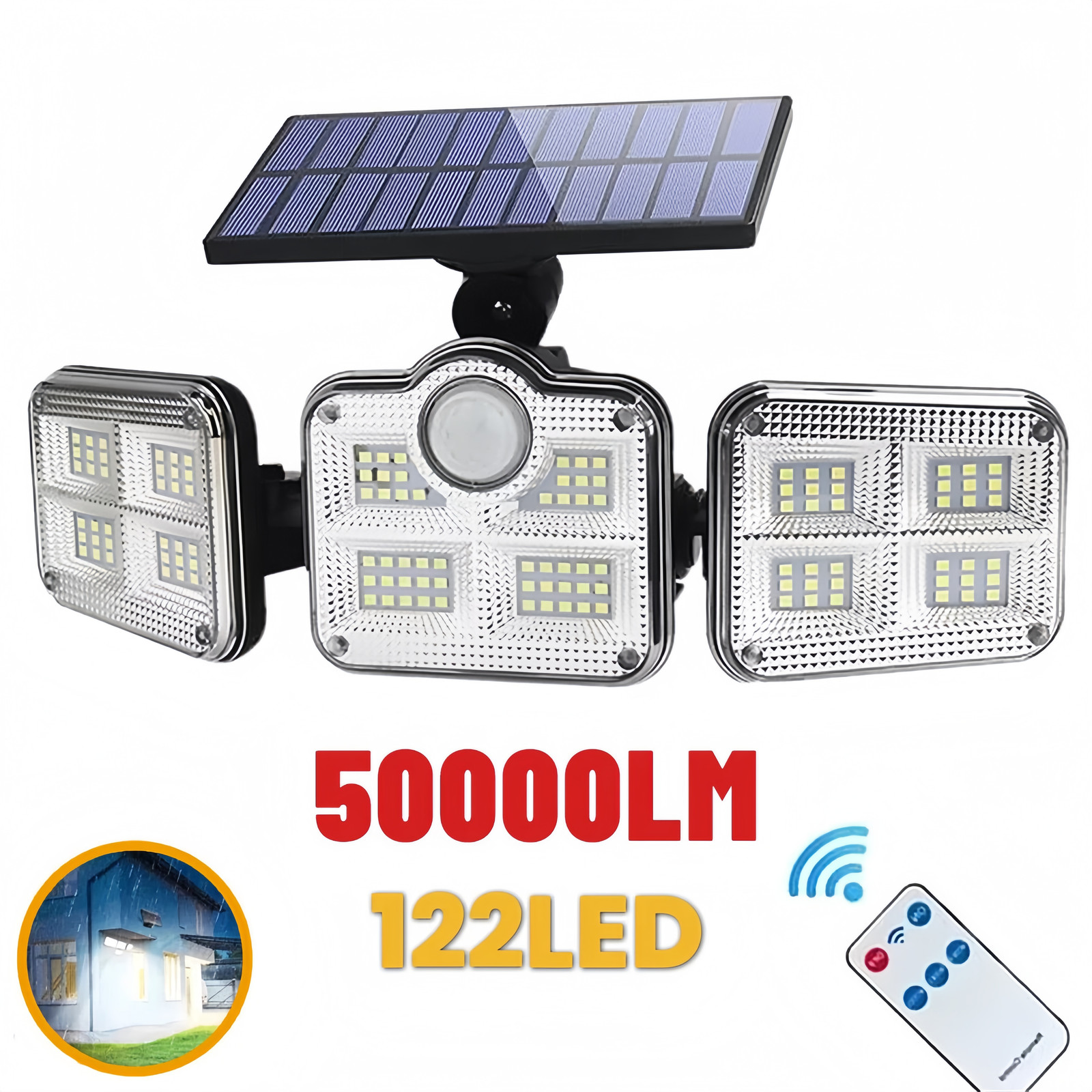 3 Head 50000LM LED Solar Lights Outdoor Waterproof Motion Sensor Security Lamp