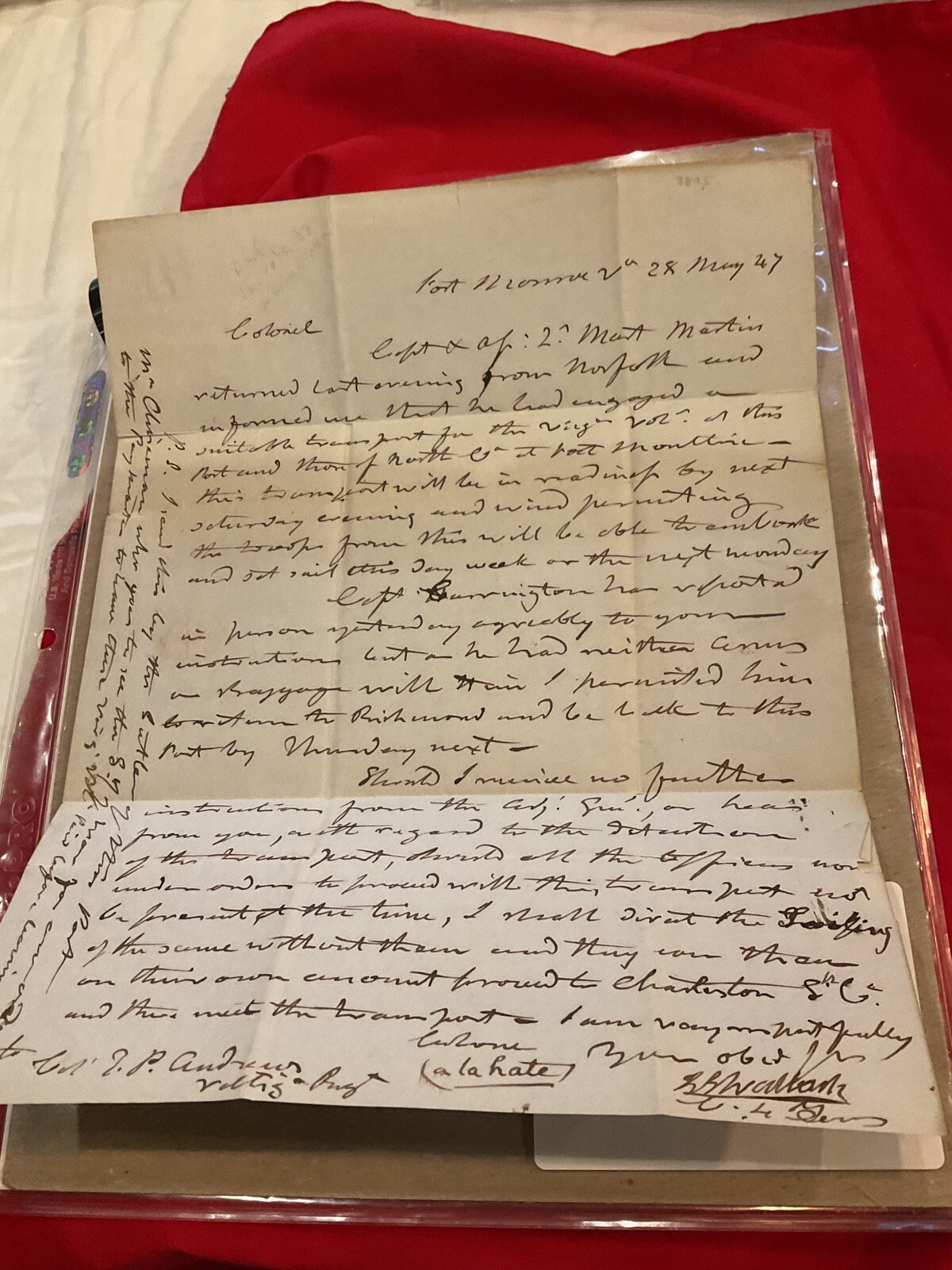 WAR OF 1812 General John De Barth Hero Letter 1847 Mexican War Fort Monroe #271