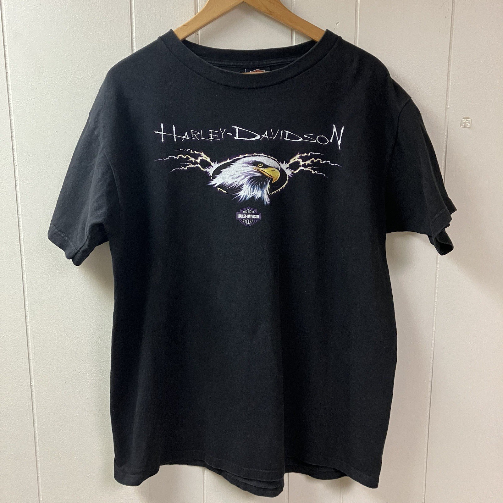 Vtg Y2K Harley Davidson T-Shirt Bald Eagle 2 Sided Graphic XL Blk Rochester MN