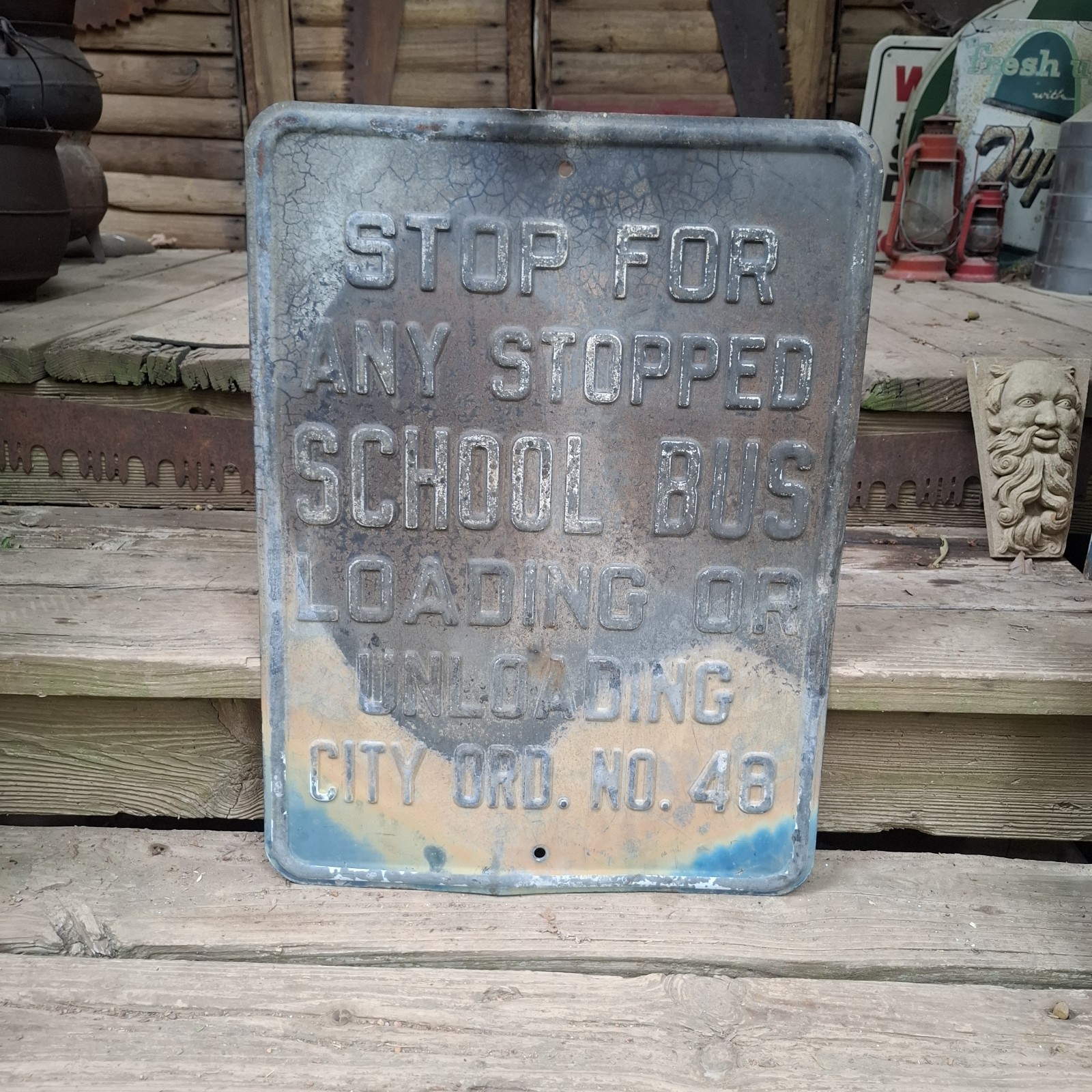 Vintage Heavy metal embossed Stop for school bus Street sign 