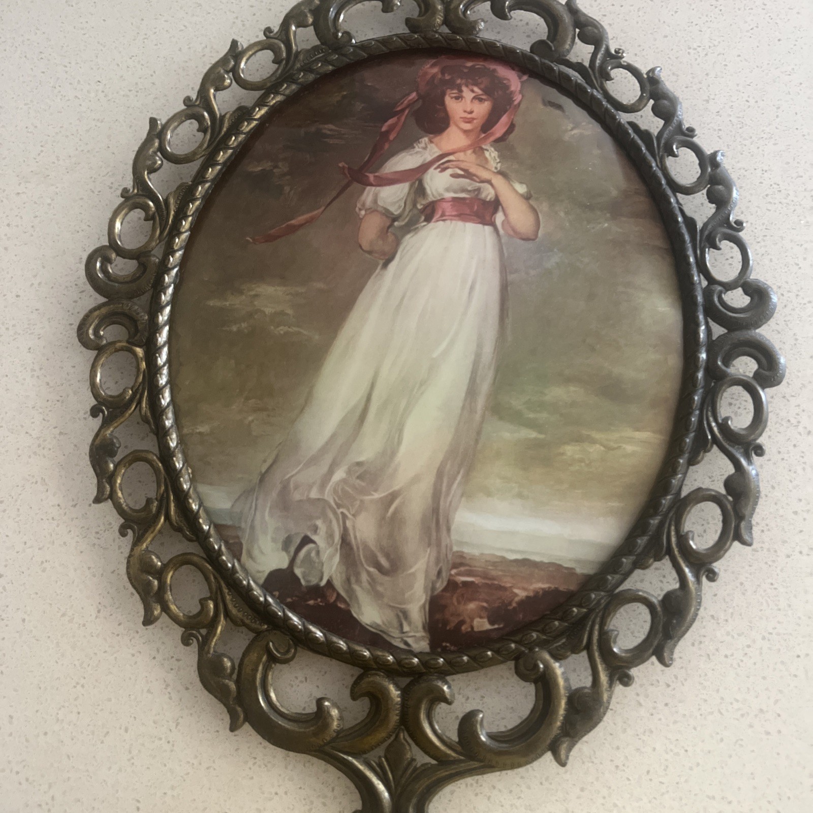 Vintage J.I.C. New York Pinky Print Cast Metal Convex Glass Italy Pinkie