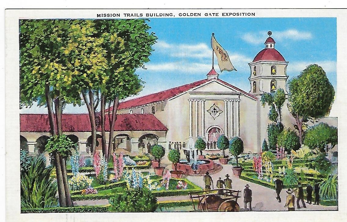 Mission Trails Building-Golden Gate Exposition-California-Vintage Linen Postcard
