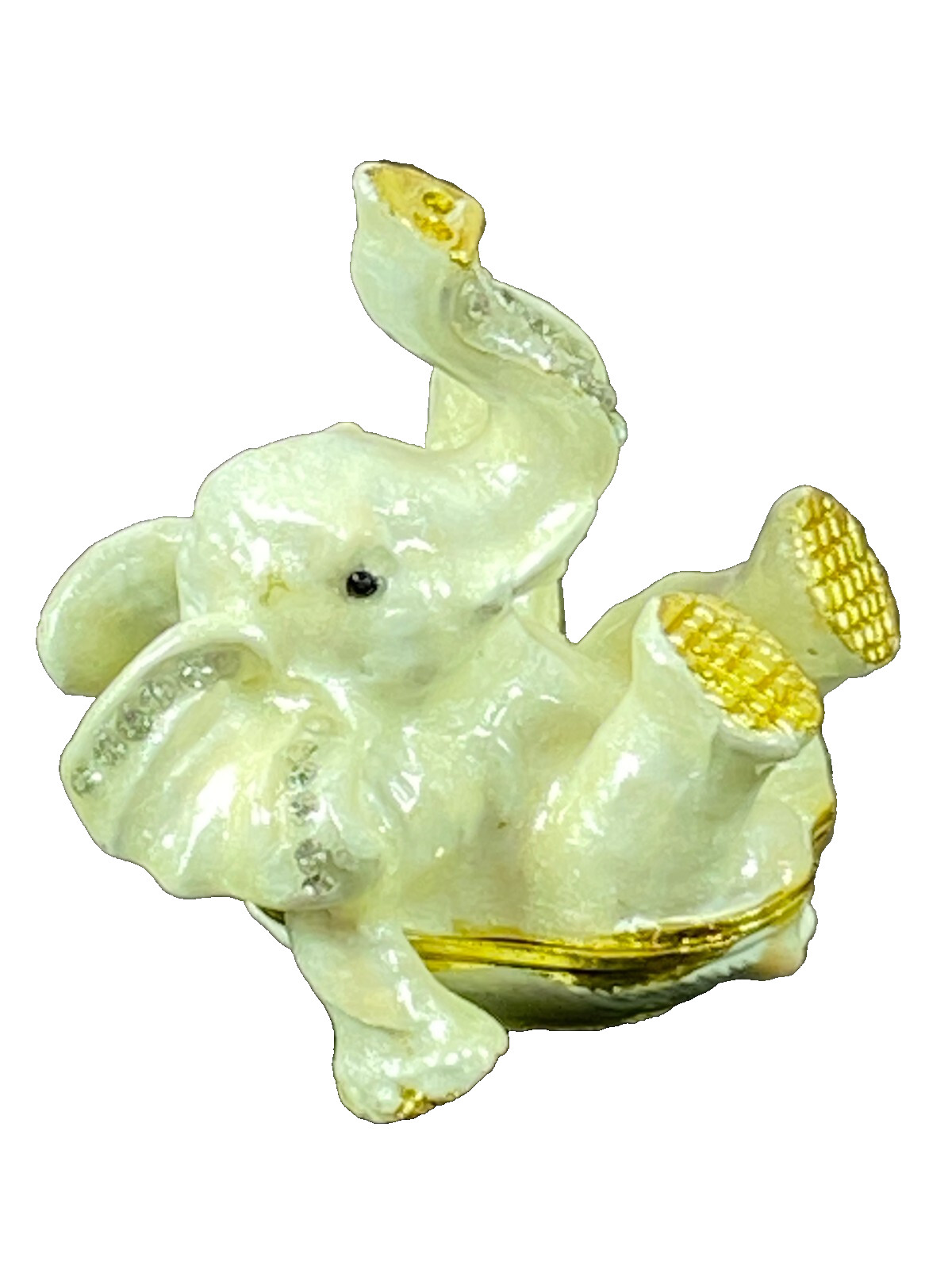 Elephant Sitting down Rhinestone Bejeweled Hinged Miniature Trinket Box Enamel B