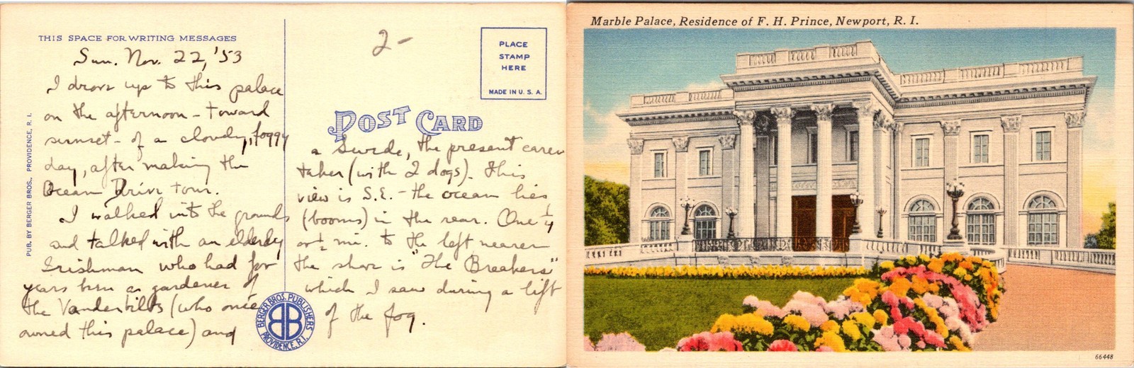 Marble Palace, Residence Of F.H. Prince, Newport, RI. Postcards used 54253