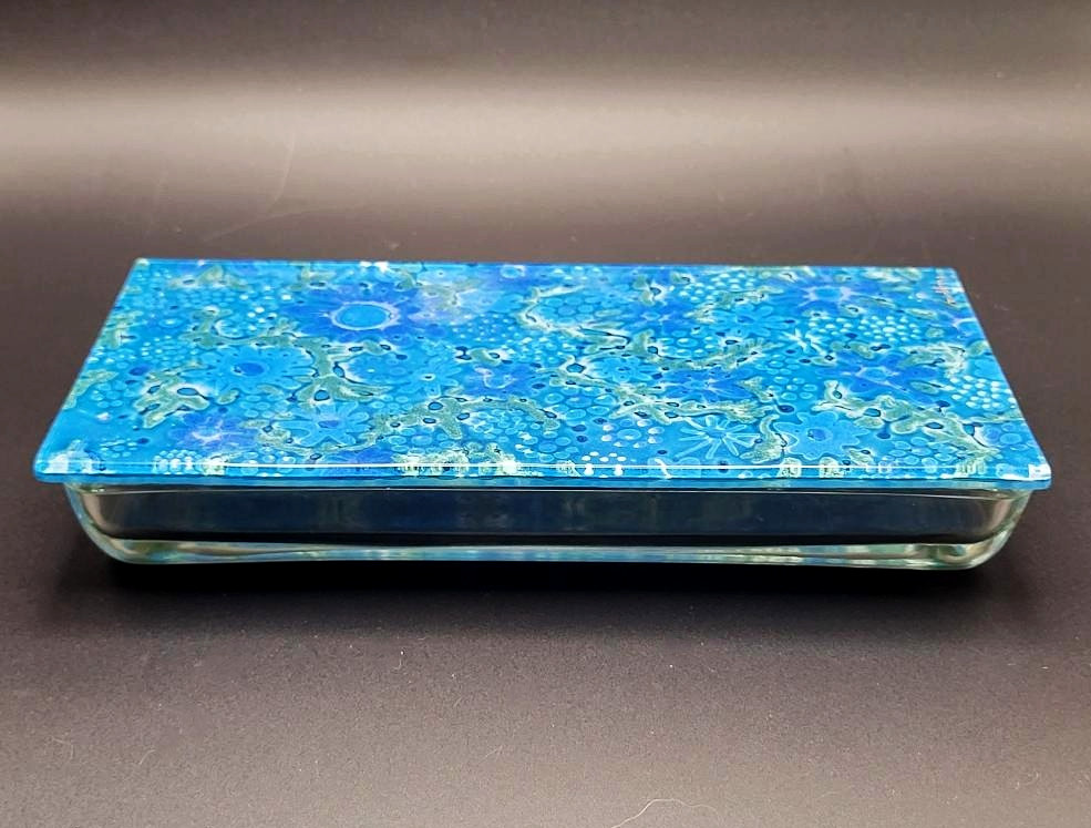 Vintage HIGGINS Fused Art Glass TRINKET Box (7.5” Long) Signed MCM