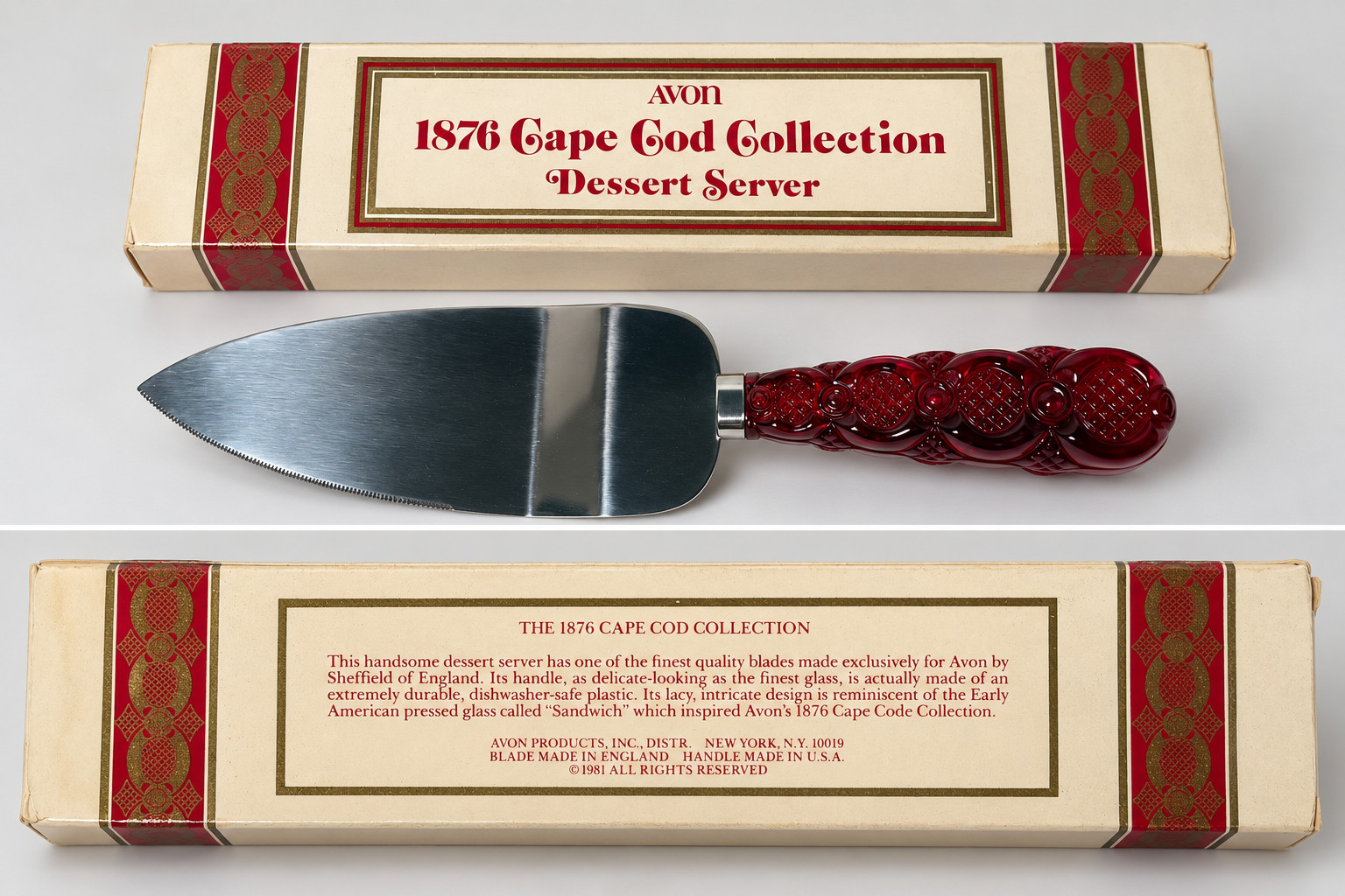 Vintage Avon 1876 Cape Cod Dessert Server Ruby Red 1981 w/ Box