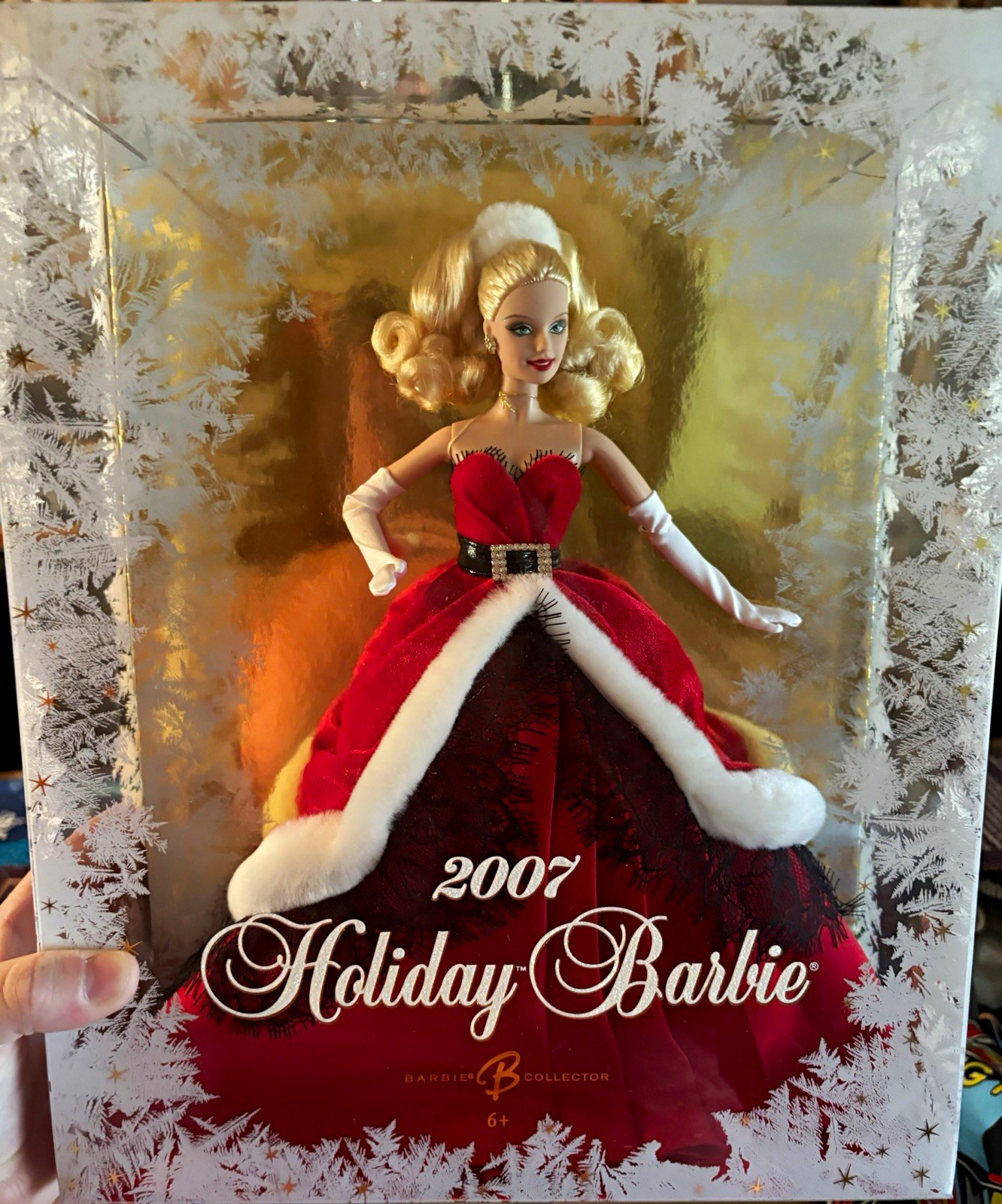Barbie 2007 Holiday Christmas Doll Figurine, Red/White Dress, Boxed
