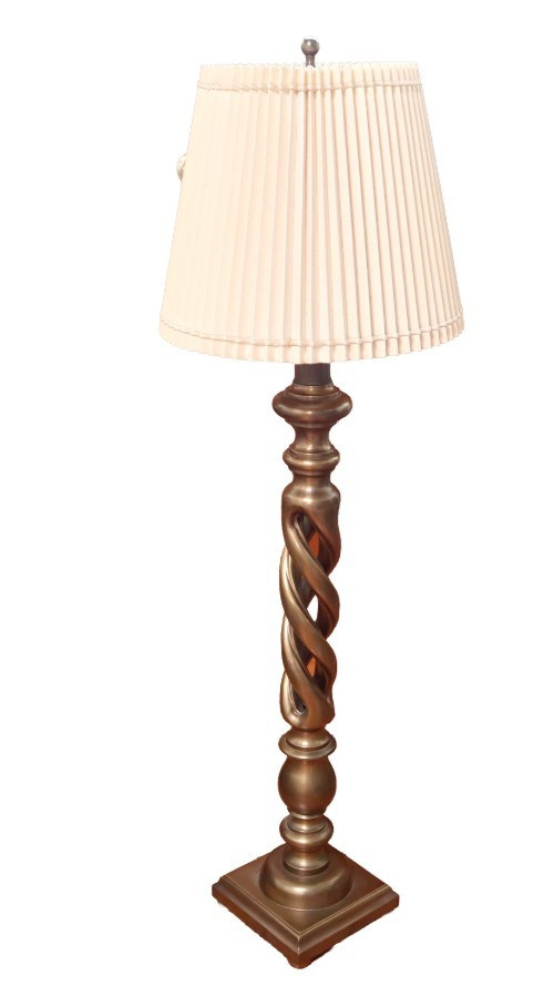 Vintage Mid Century Modern Twisted Barley Column Table Lamp Brass made Hong Kong