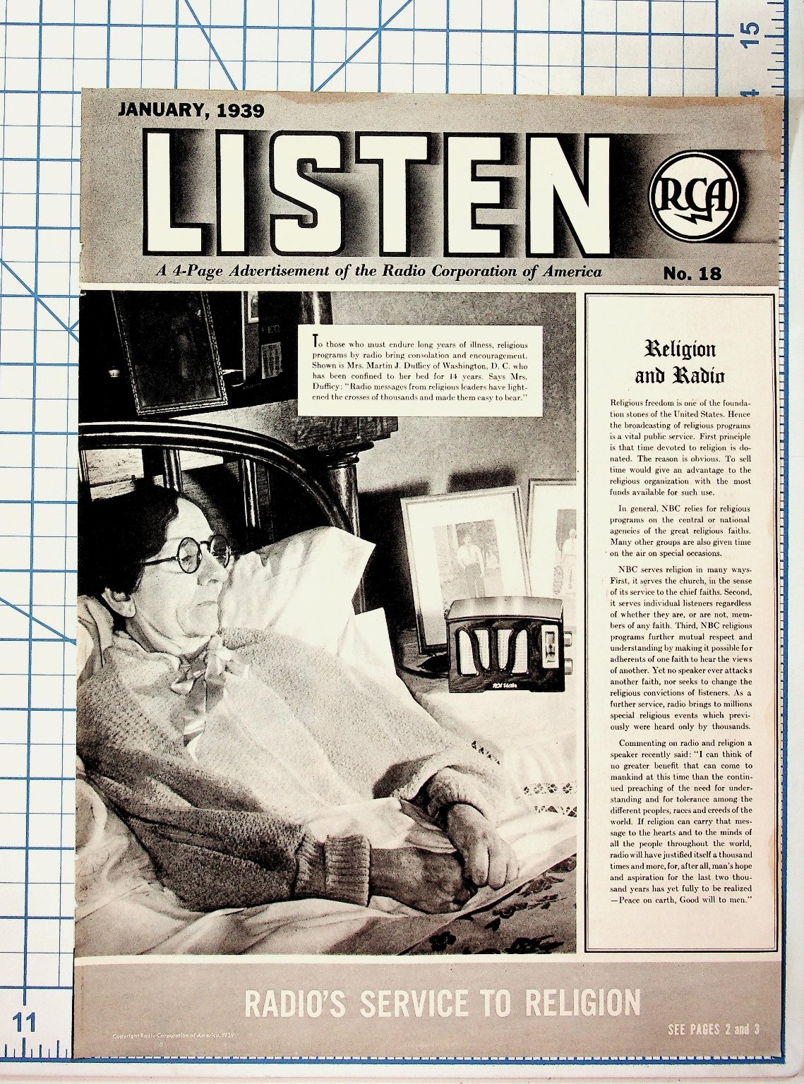 1939 RCA LISTEN Radio's Service to Religion 4-Page Ad Ephemera