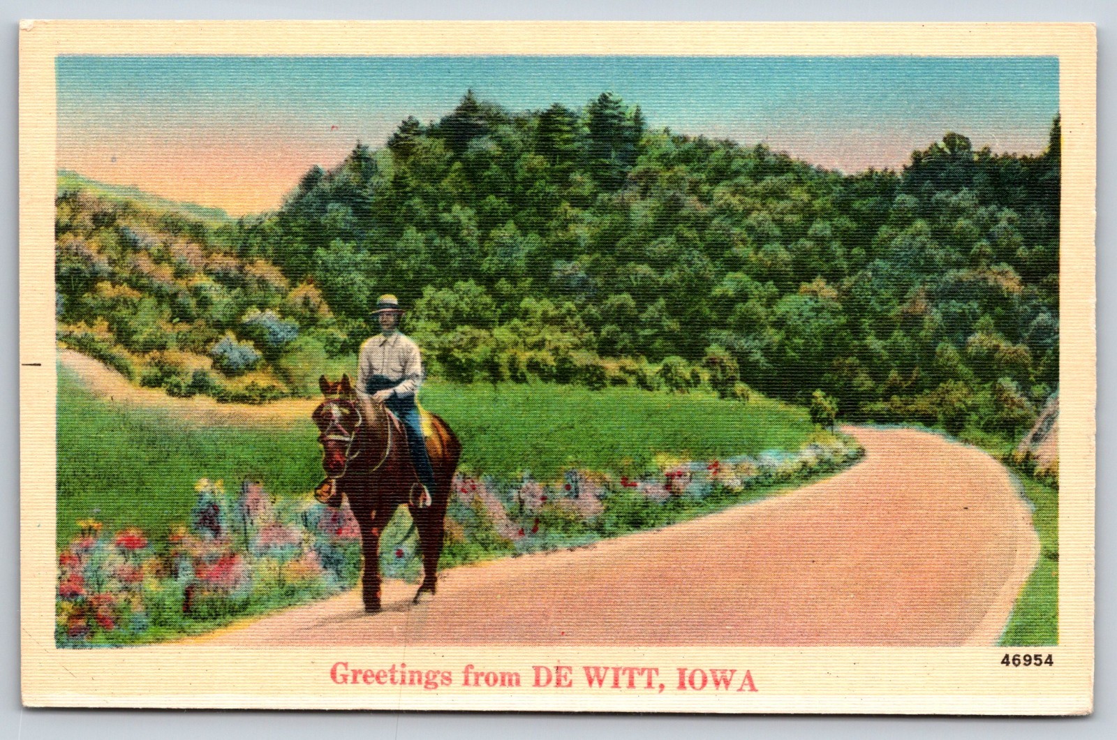 Vintage Postcard Horse Greetings From De Witt Iowa