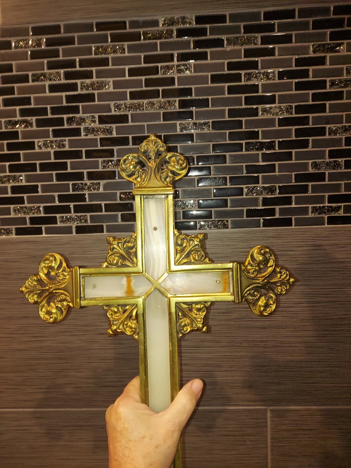 VTG Baroque Brass Cross Banded Stone Inlay Scrollwork Heavy 5.25 lb, Vampires