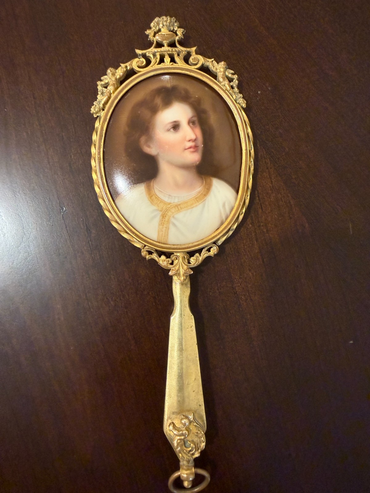 Antique 19th C. Porcelain Portrait Boy Jesus After Heinrich Hofmann Ornate Han