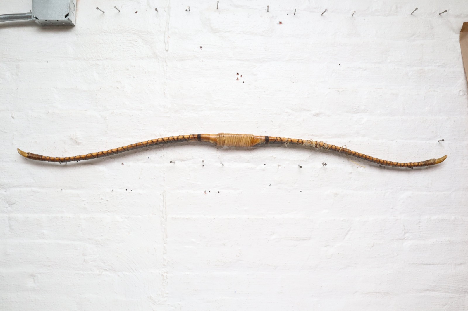 Antique RARE Native American Plains Indian SINEW Wrapped Bow Wood Painted 47