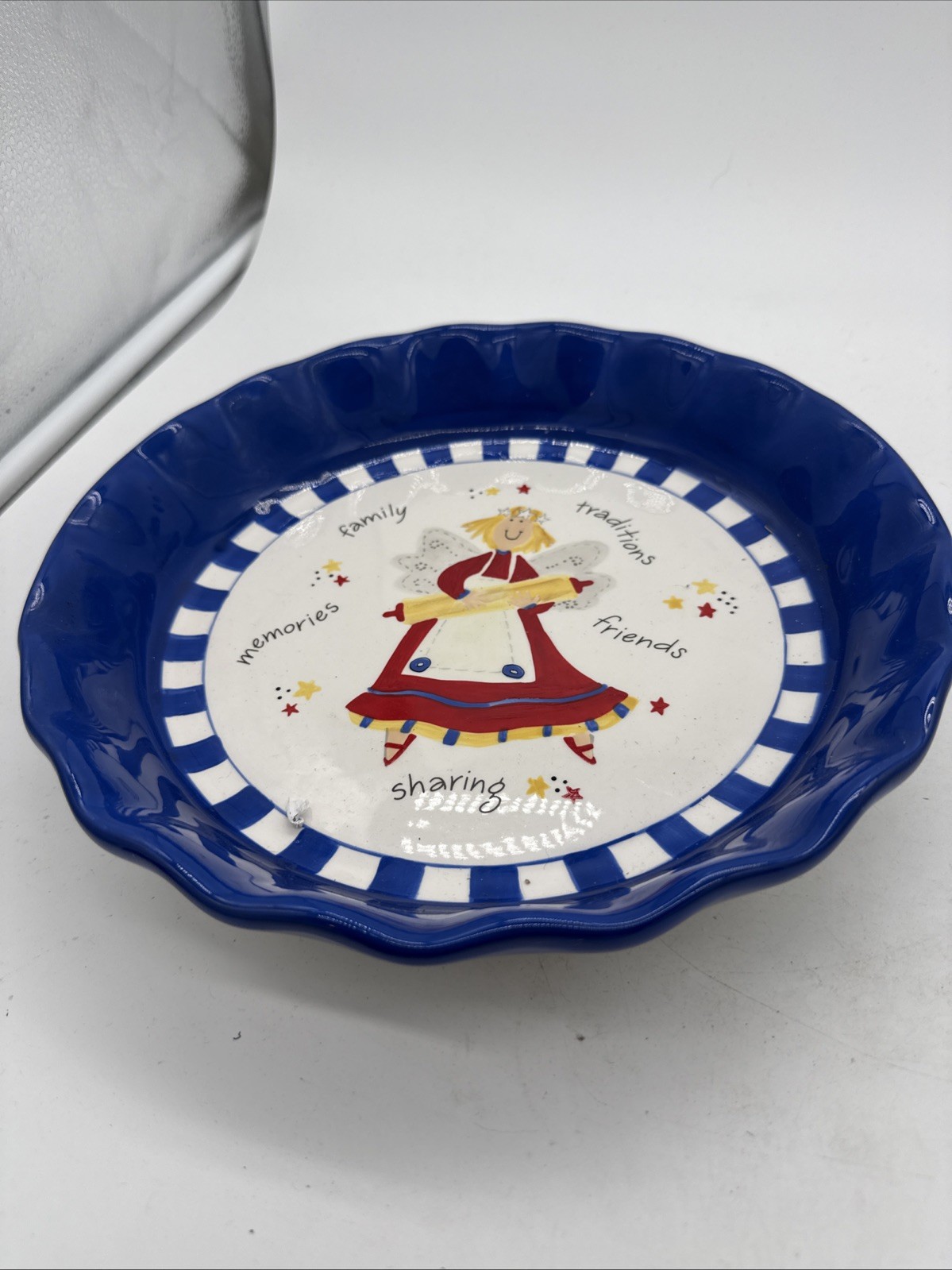 Vtg Gooseberry Patch Pie Dish Plate Angel by Midwest of Cannon Falls 10.25\