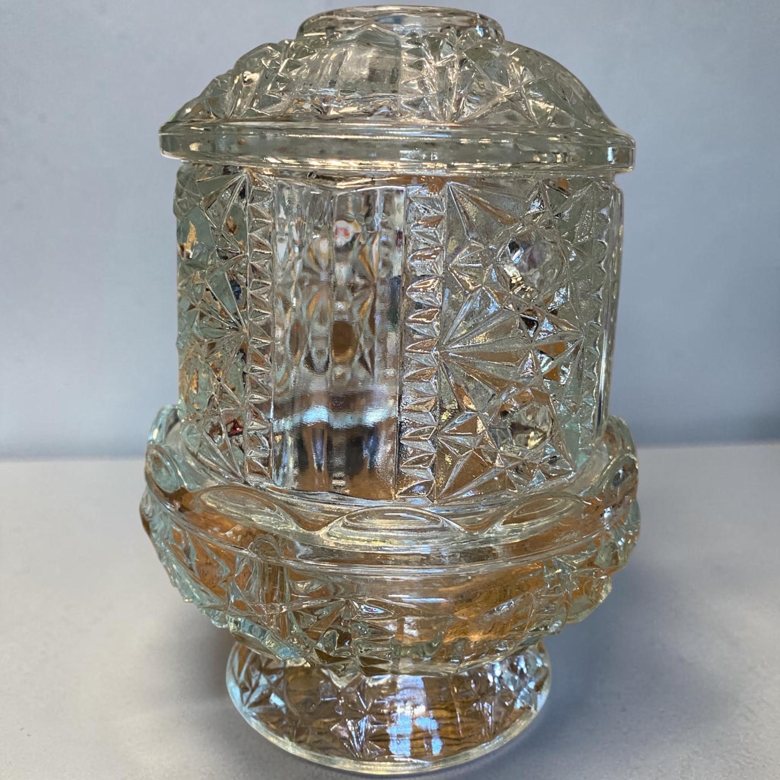 VINTAGE LARGE INDIANA GLASS STARS AND BARS CLEAR GLASS FAIRY LAMP 6.5