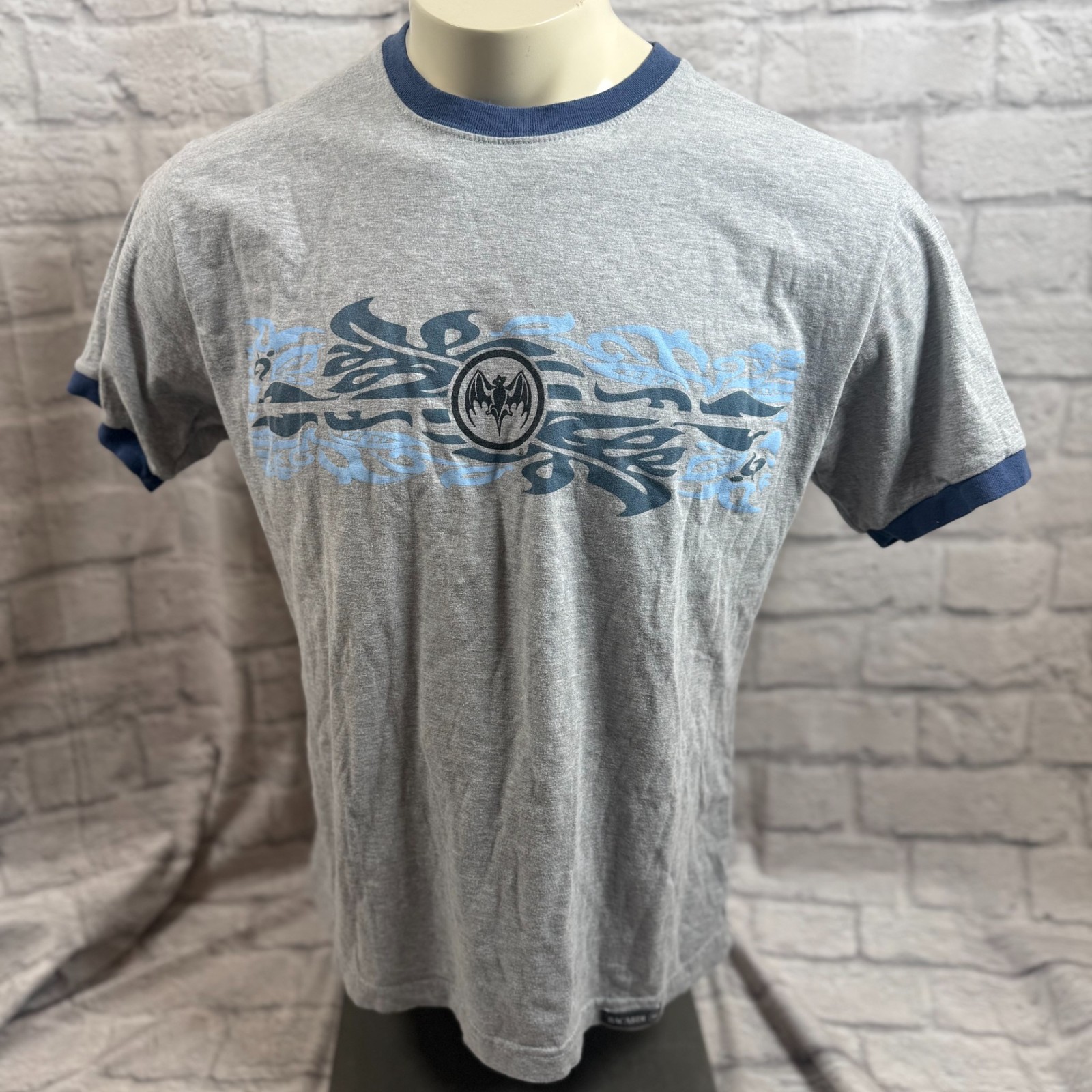 Vintage Bacardi Rum XL Ringer T-Shirt Bat Logo Cotton
