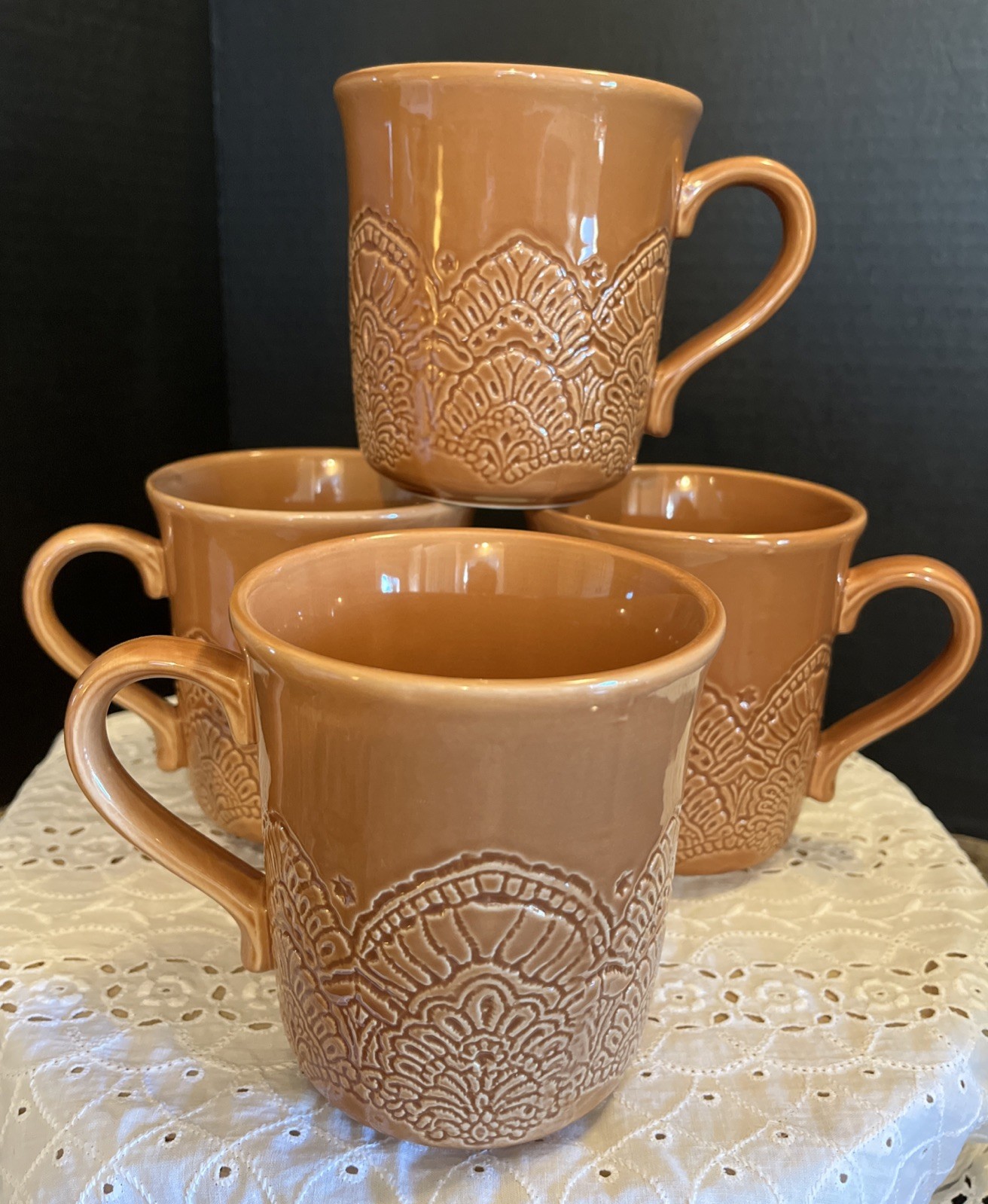 The Pioneer Woman Vintage Lace Caramel Ceramic Mug Set Of 4