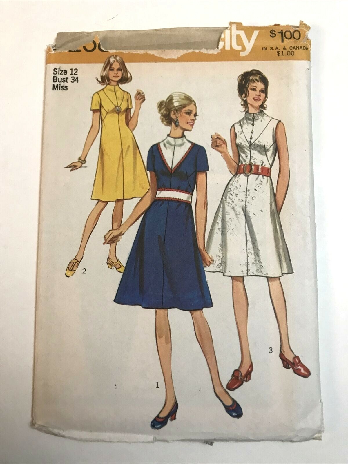 1971 Simplicity 9258 Misses Dress and Belt Size 14 Bust 34 Miss Cut