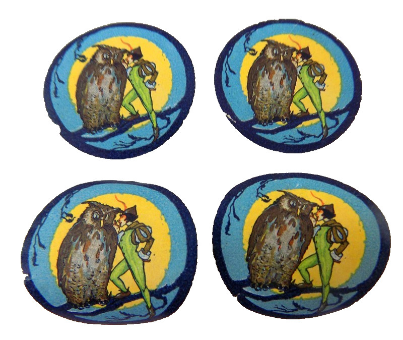 4 Dennison Halloween Seals Owl & Elf c. 1920\'s Rare