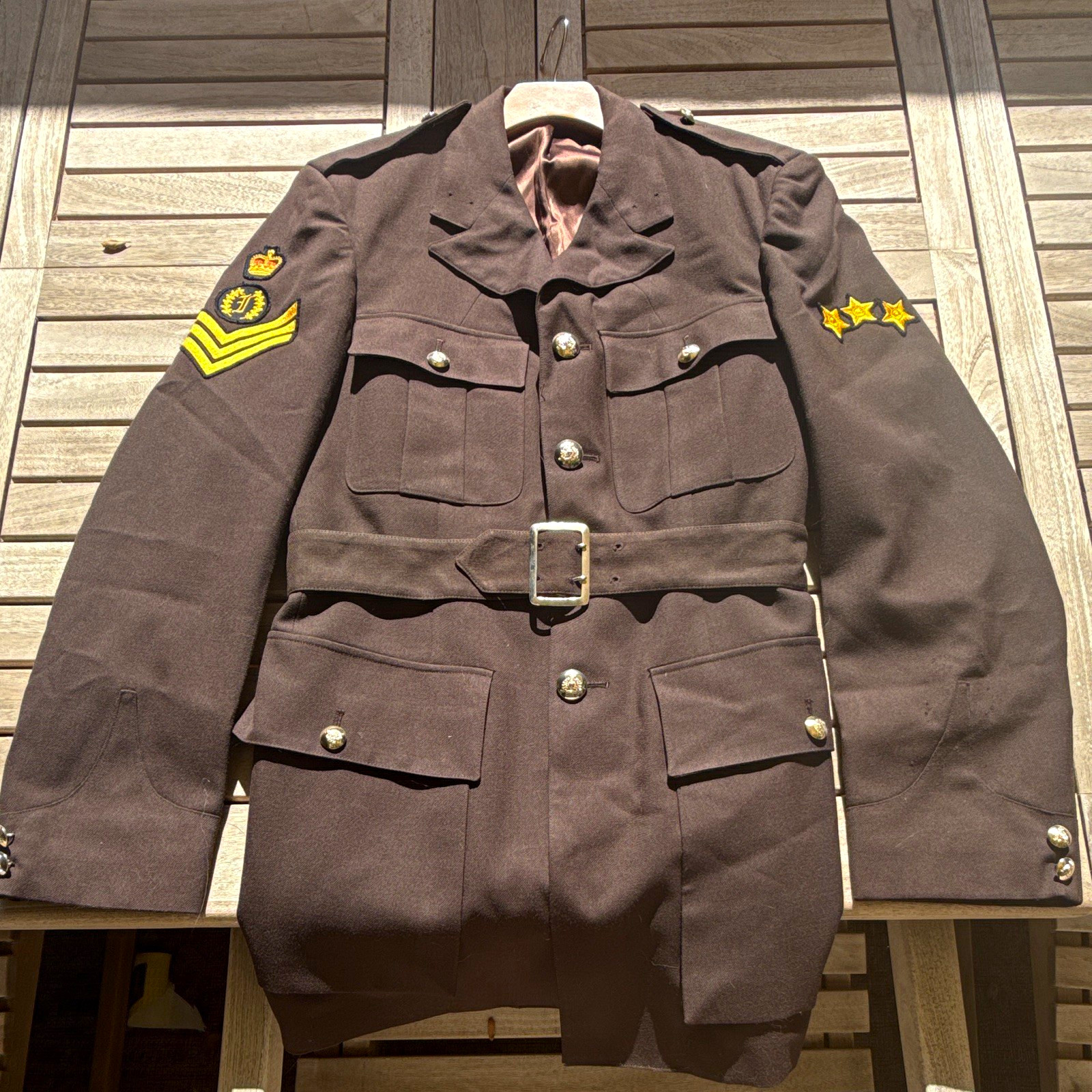 Vintage RCMP Brown Dress Jacket with Belt, Sergeant Instructor, 15 years service