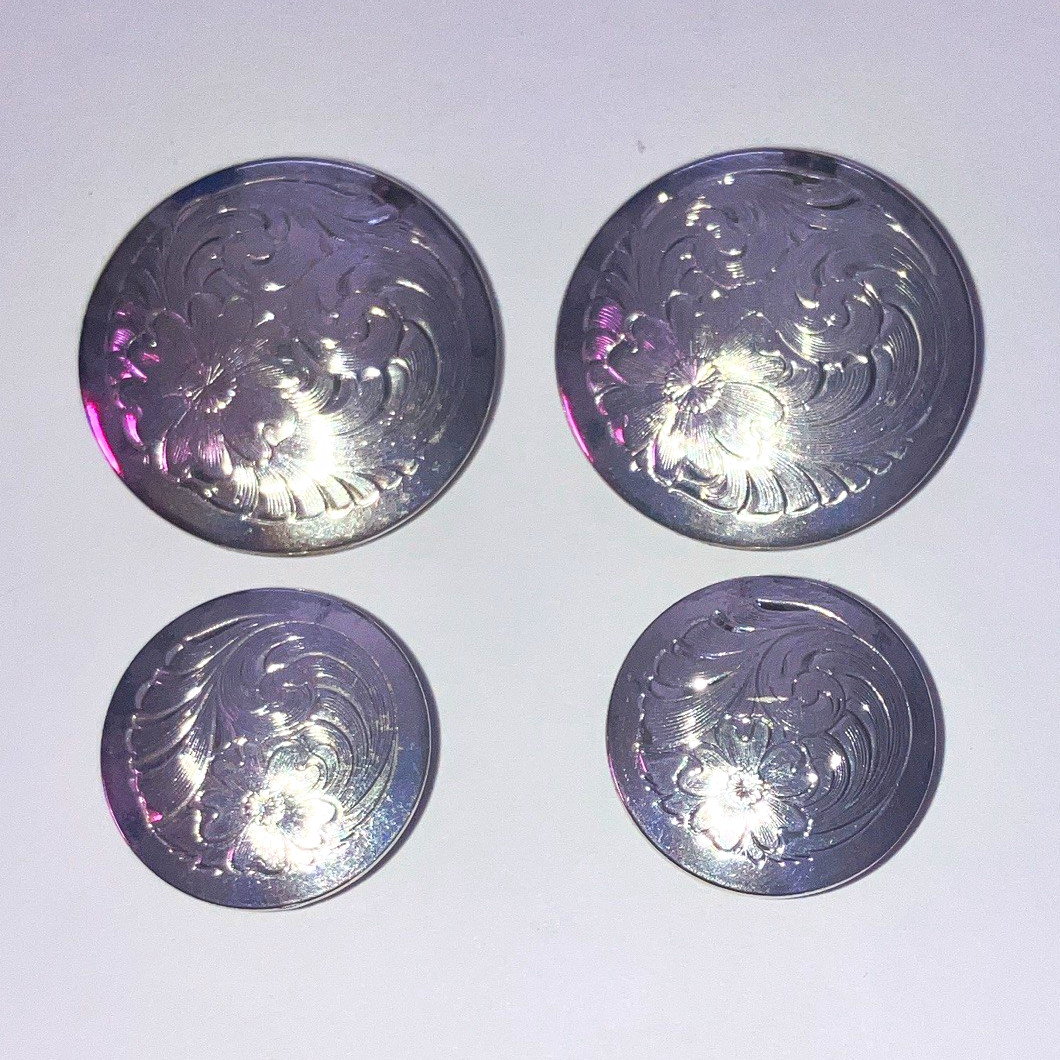 Lot of 4 Silver Metal Round Floral Show Halter, Bridle or Saddle Accessories