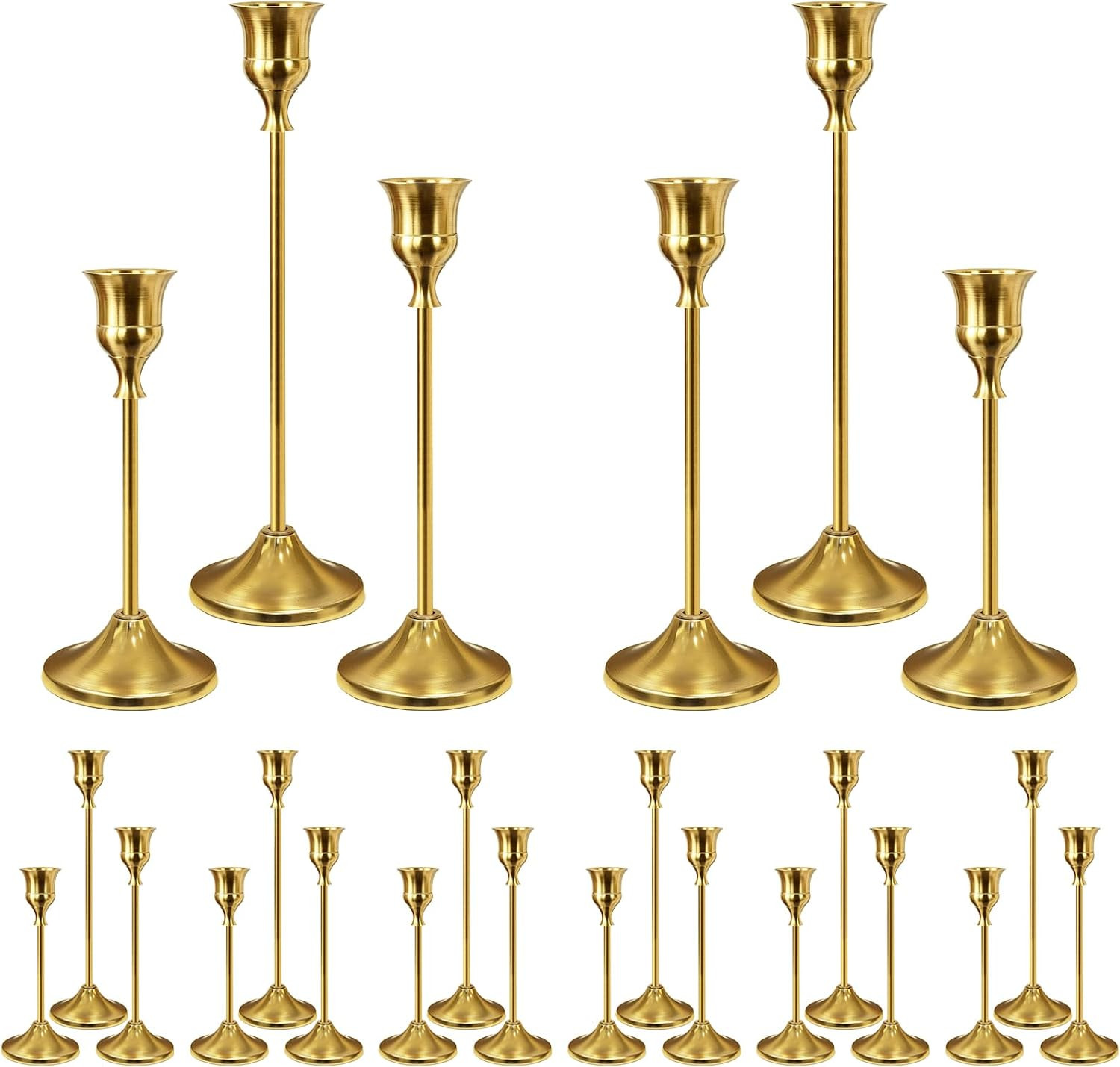 24Pcs Gold Taper Candle Holders, Vintage Centerpieces Candlestick Holder