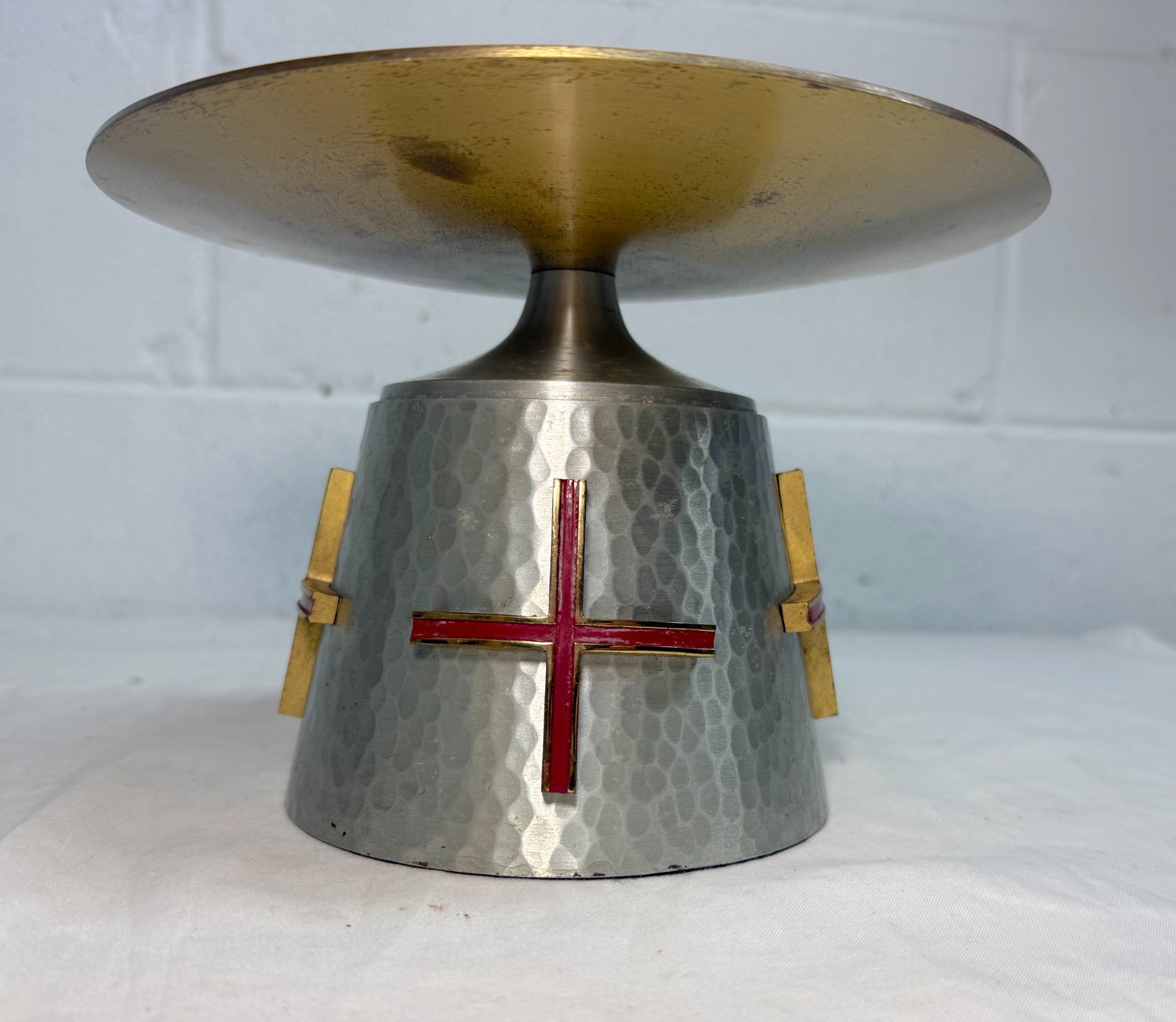 Antique enameled bronze Christian Catholic liturgical vessel altar receiver bowl