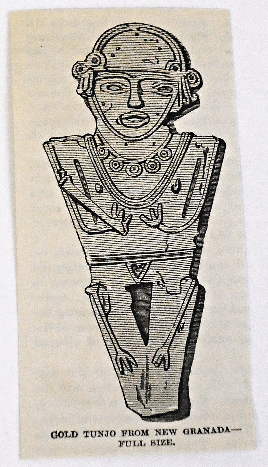 small 1883 magazine engraving ~ GOLD TUNJO FROM NEW GRANADA