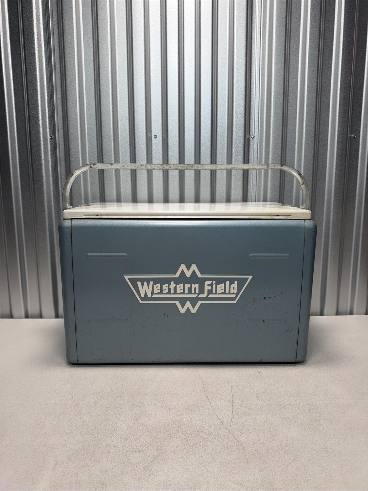 Vintage Western Field Metal Cooler Ice Chest - 1950s - Blue
