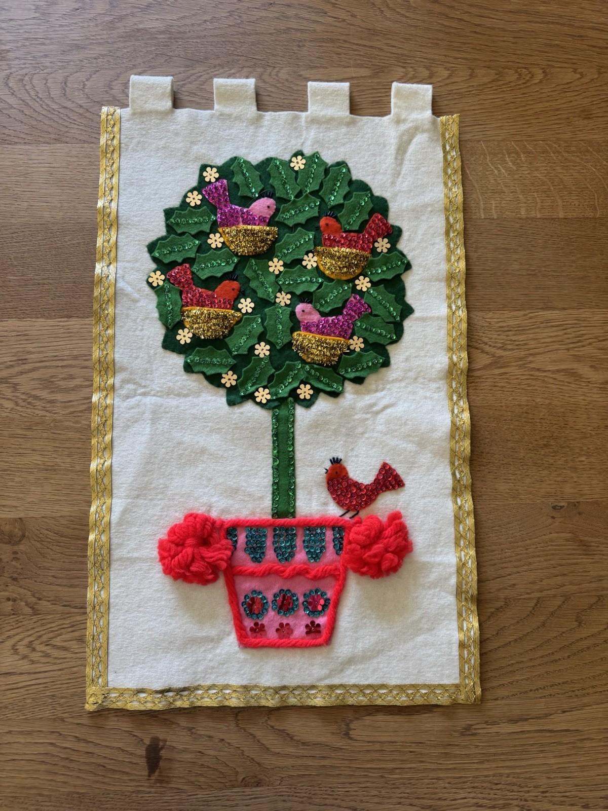 Vintage Bucilla Christmas Felt Sequins Hanging Decoration Partridge in Pear Tree