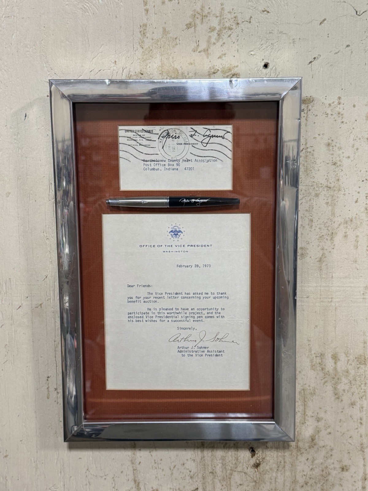 1973 Spiro T. Agnew Signed Pen Framed Vice President Letter Nixon Era Political 