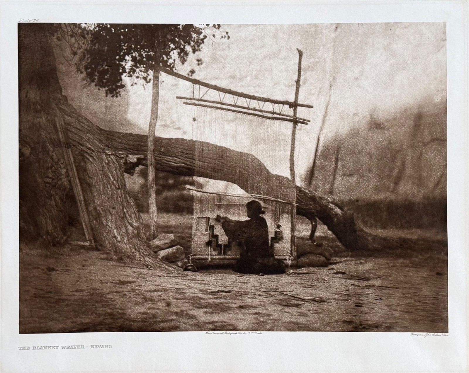 1904 Edward S. Curtis ORIGINAL Photogravure The Blanket Weaver Navaho Plate 34