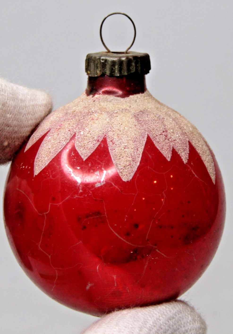 Vintage pre WWII Glass Mica SNOW CAP BALL Christmas Ornament Franke