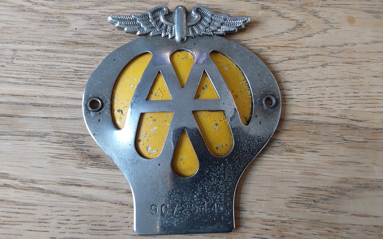 Vintage AA Car Badge Automobile Association Grille Emblem Numbered 9C72544 