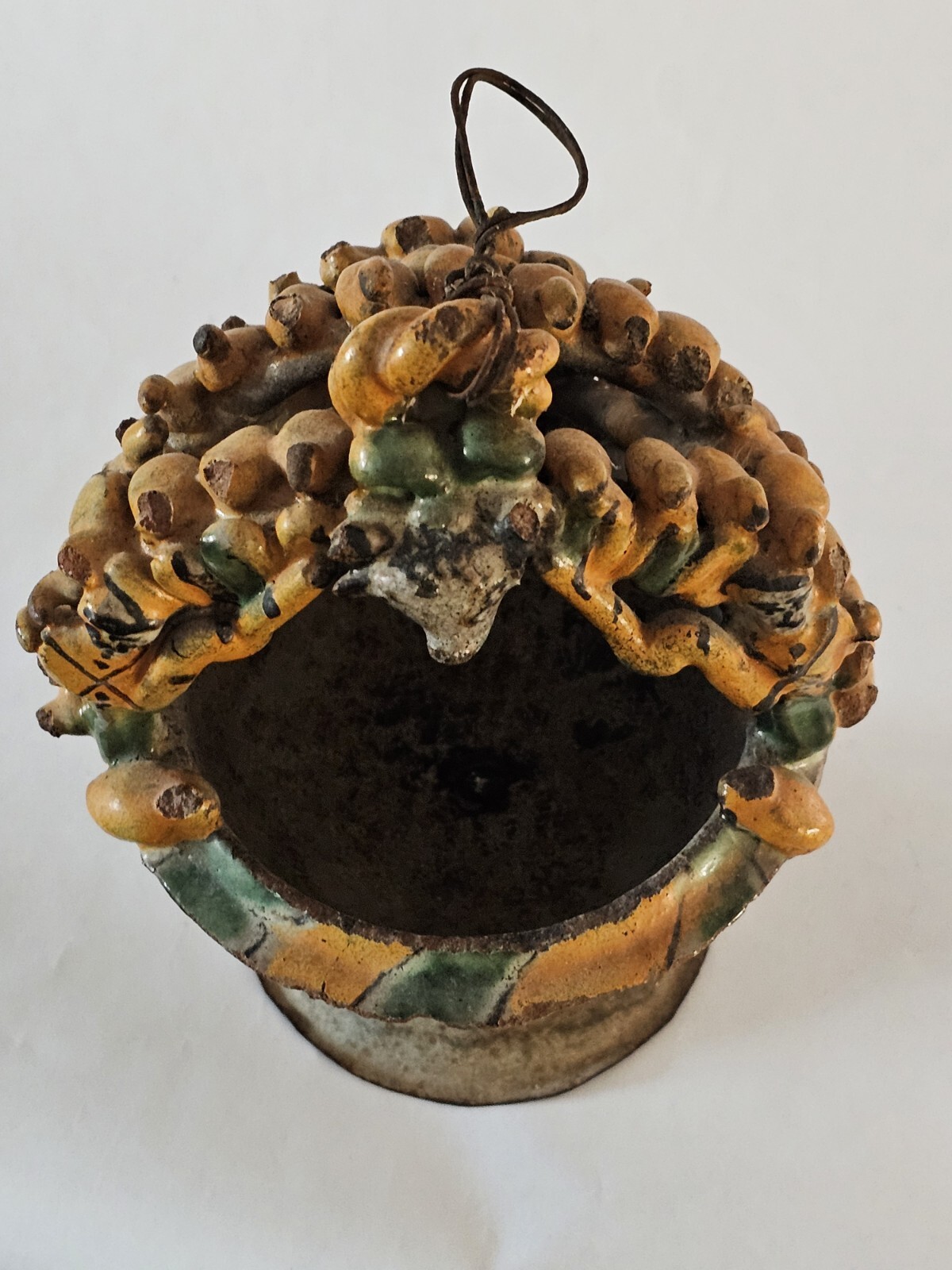 19th Century Guatemalan Spanish Colonial Glazed Majolica Hanging Incense Burner