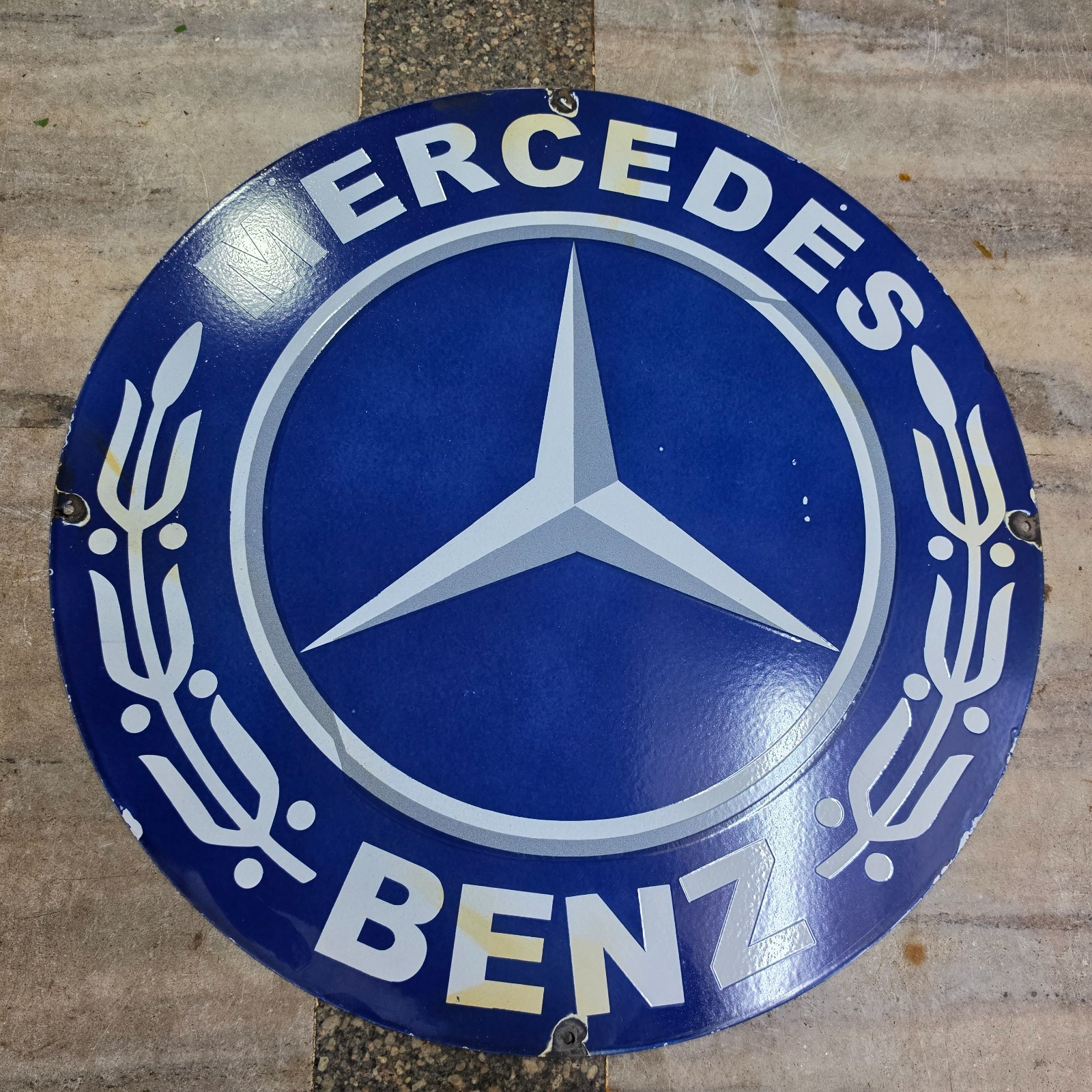 MERCEDES BENZ PORCELAIN ENAMEL SIGN 29 X 29 INCHES