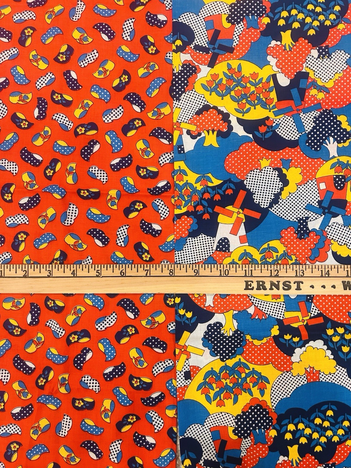 2 VTG MID CENTURY WINDMILLS CLOGS DUTCH THEME FABRICS VIP 42” X 4 YARDS EACH NWT