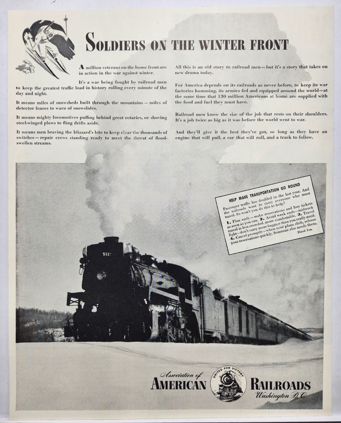 1943 American Railroads Soldiers On The Front Original Print Ad Life Magazine