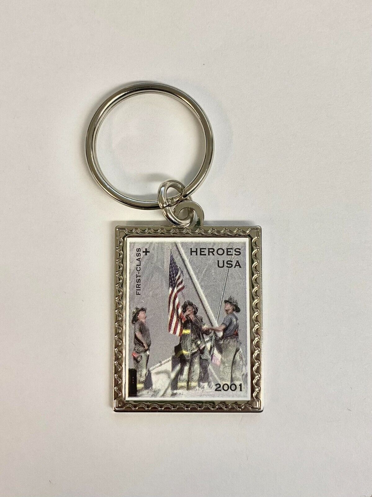 Vintage Keychain 9-11 - 2001 Postage Stamp - Heroes USA size 2 3/8