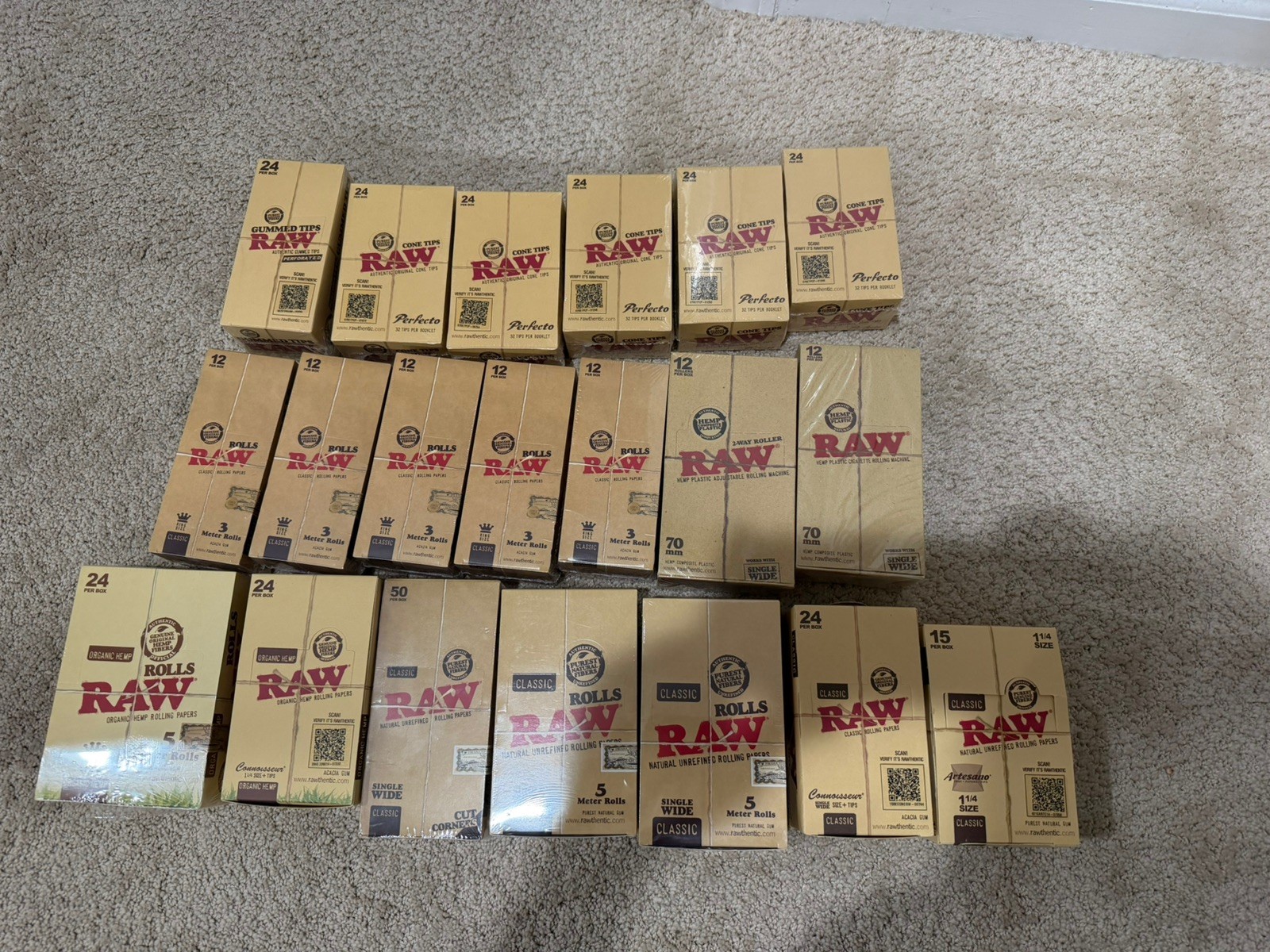 Lot Of 20 Raw boxes Papers, Rolls & Tips new sealed artesano, perfecto, 1 1/14  