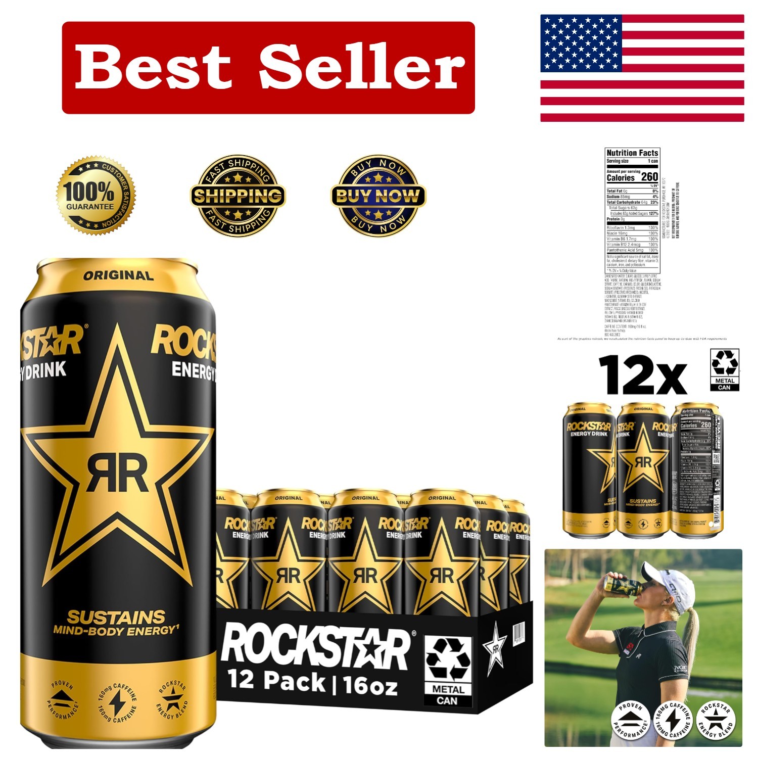 Revitalize with Rockstar  Energy 16oz Cans â€“ 12 Pack Refreshment