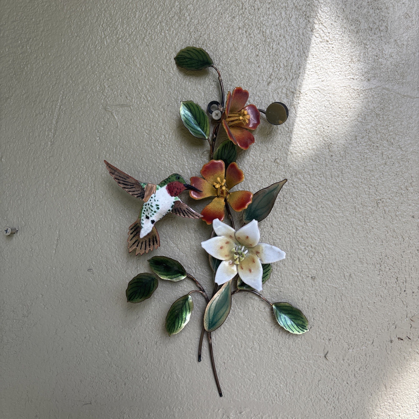 Bovano of Cheshire Enameled Copper Humming Bird On Branch. Missing Piece