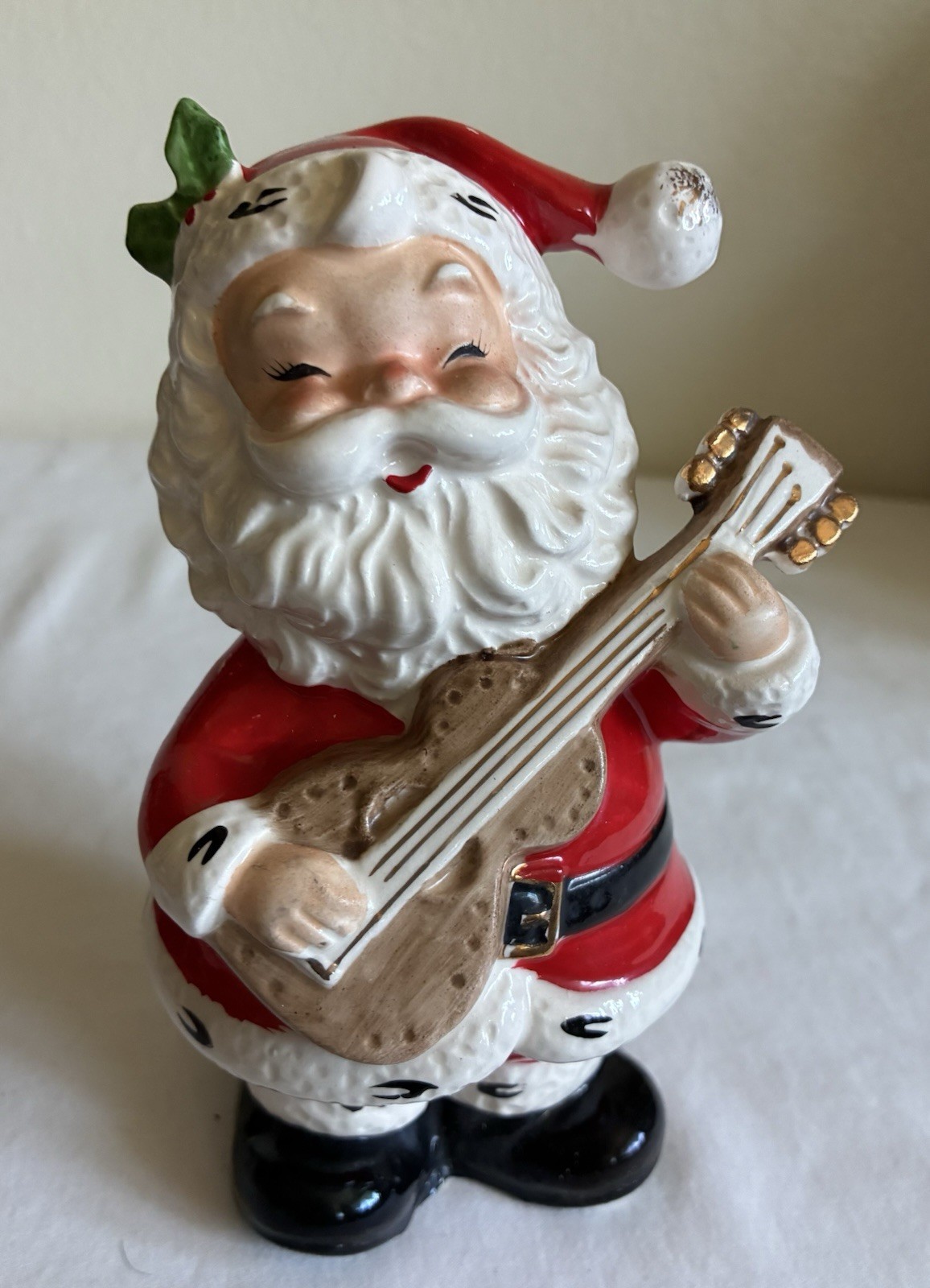 Norcrest Santa Claus Playing Guitar Bank Ceramic Christmas Japan 50's X154 VTG