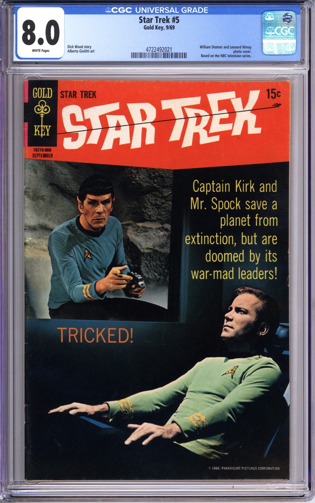 Star Trek 5 CGC 8.0 VF white pages Gold Key comics 4722492021
