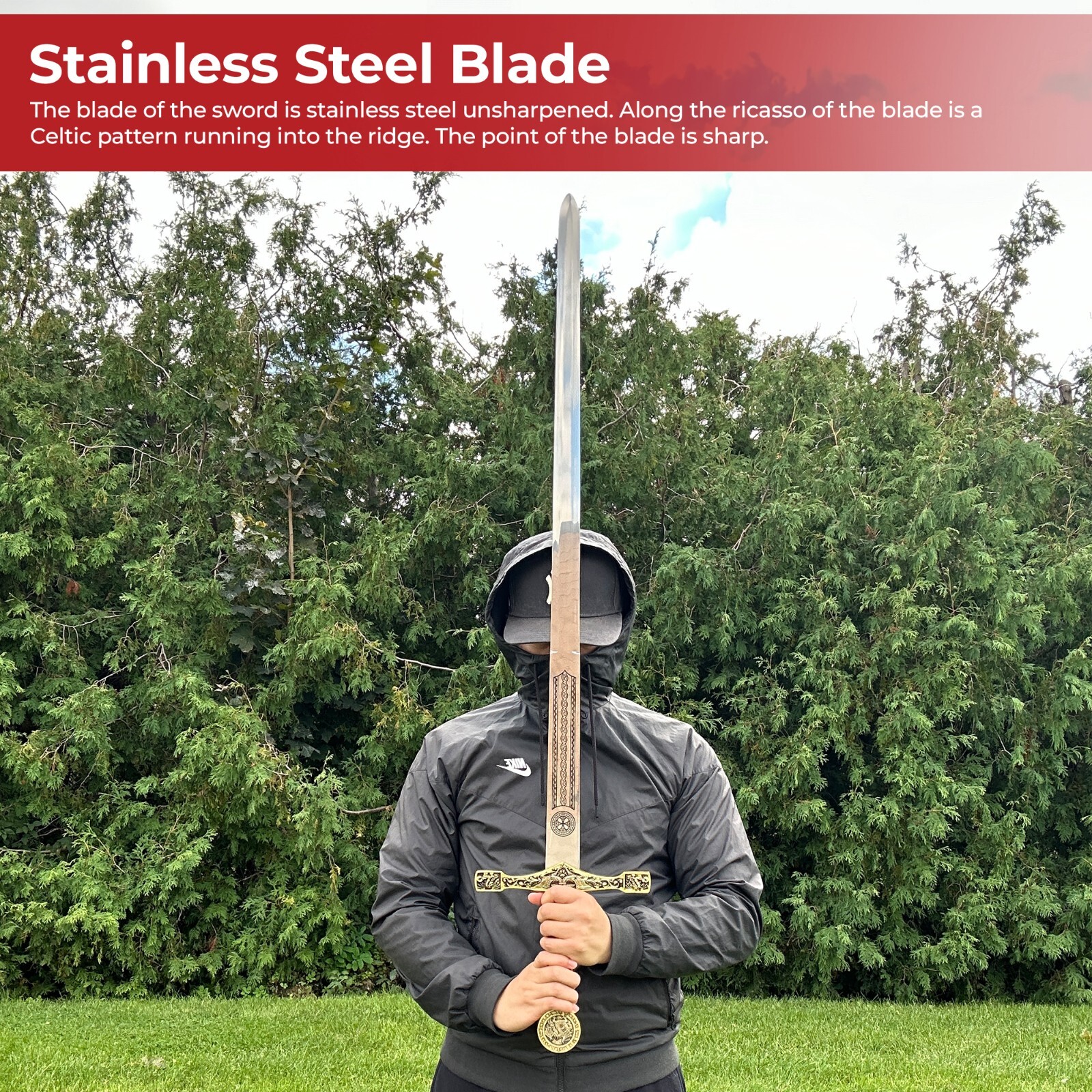 Sword of Excalibur King Arthur Golden - Metal Sword for Display - Overall 48\