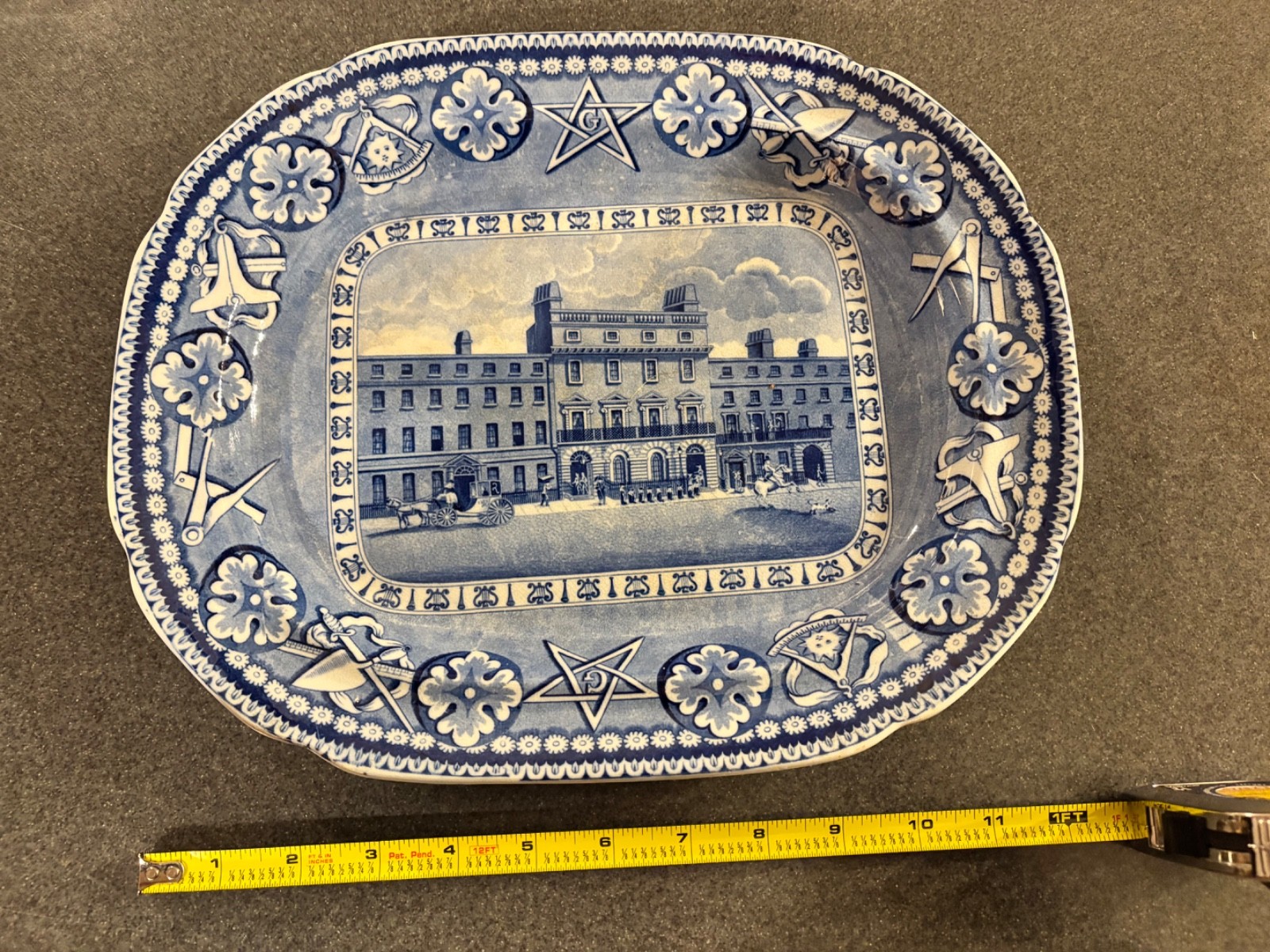 Antique Masonic Blue&White Transferware Oval Platters –Palazzo Giustiniani, Rome