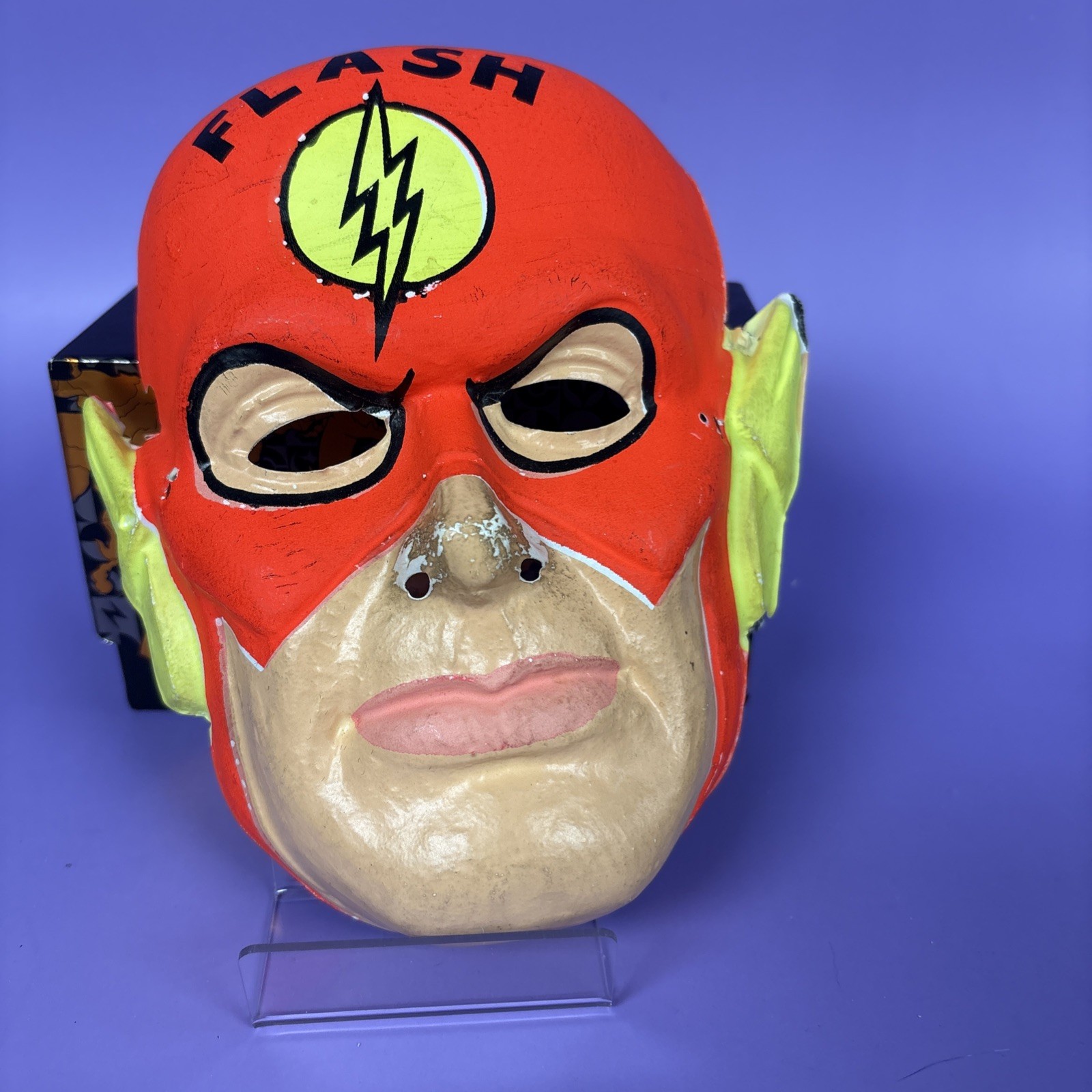Rare Vintage 1960s DC Comics The Flash Vacuform Plastic Halloween Mask Usa