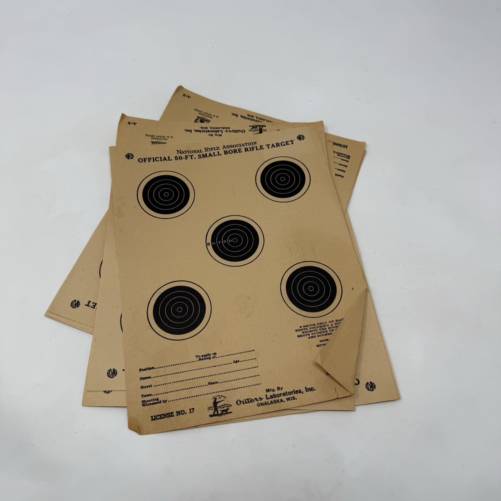 Vintage 1930s Official NRA 50FT Rifle Target 8 Count Hunting Memorabilia