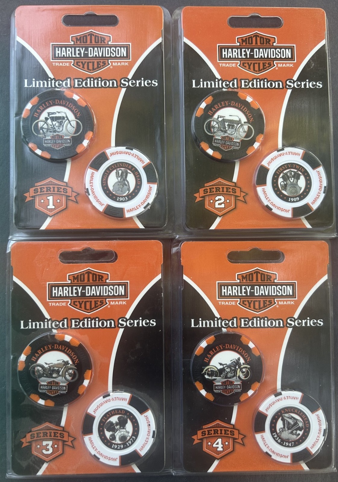 Harley Davidson Wide Print Poker Chip Limited Edition Series Complete Sets 1-10