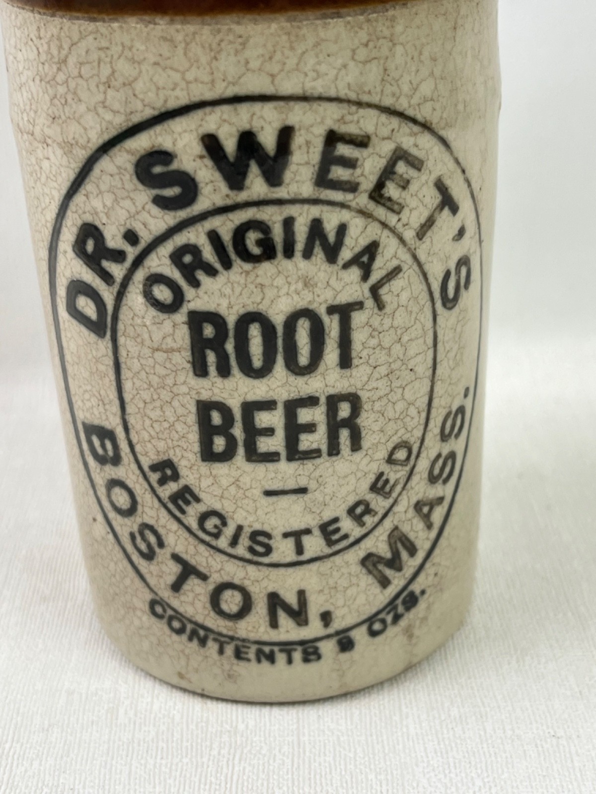 RARE Dr Swetts Root Beer Bottle Boston Mass Antique 1910 Stoneware Soda Pop 